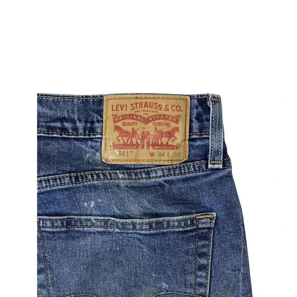 Levi's 541 Men’s Athletic Taper Stretch Denim Jeans Blue Paints Splatter 34x34